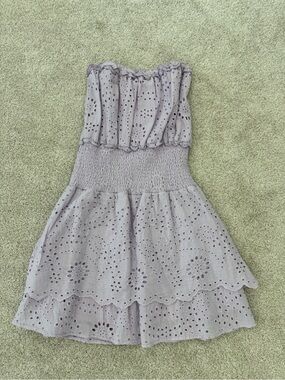 Promesa Lavender Strapless Eyelet Tiered Dress